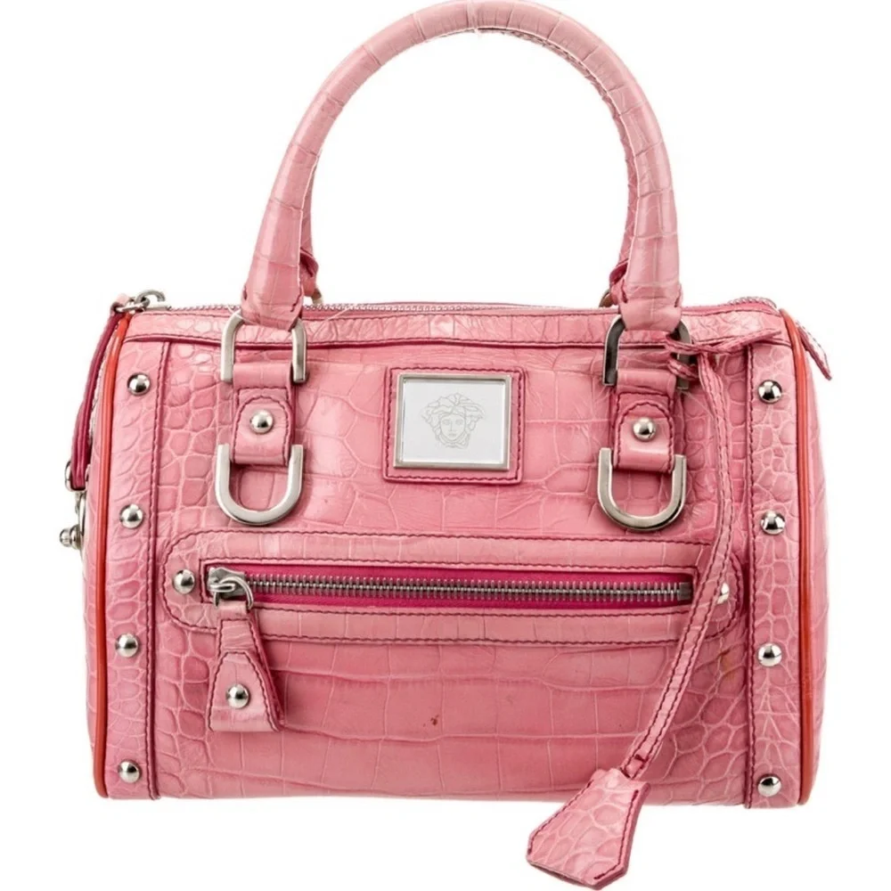 🩷Vintage Versace bag croc embossed leather y2k Boston duffle mini la Medusa bag - Picture 17 of 17